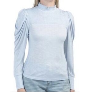 ✨7 For All Mankind Women Top Long Sleeve Ruffle Mock Neck Smocked ‎ L Trendy